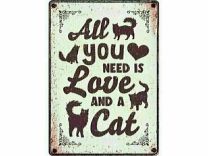 PLENTY GIFTS WAAKBORD BLIK ALL YOU NEED IS LOVE AND A CAT 21X15 CM