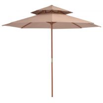 Xl Dubbeldekker parasol met houten paal 270 cm taupe