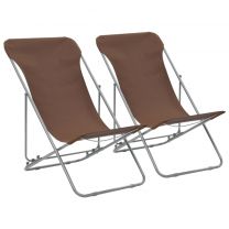  Strandstoelen inklapbaar staal en oxford stof bruin 2 st