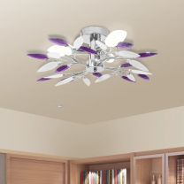  Plafondlamp witte en paarse acryl kristal bladeren 3xE14