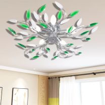  Lamp met kristallen bladeren van acryl voor 5x E14 wit/groen