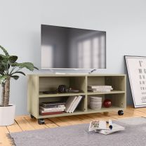  Tv-meubel met wieltjes 90x35x35 cm spaanplaat sonoma eikenkleur