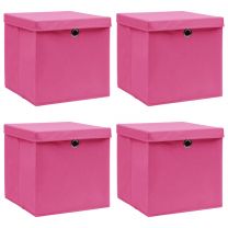  Opbergboxen met deksel 4 st 32x32x32 cm stof roze