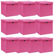  Opbergboxen met deksel 10 st 32x32x32 cm stof roze