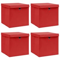  Opbergboxen met deksels 4 st 32x32x32 cm stof rood