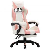  Racestoel met voetensteun kunstleer roze en wit