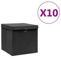  Opbergboxen met deksels 10 st 28x28x28 cm zwart