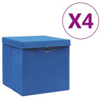  Opbergboxen met deksel 4 st 28x28x28 cm blauw