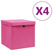  Opbergboxen met deksel 4 st 28x28x28 cm roze