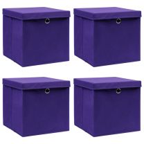  Opbergboxen met deksel 4 st 28x28x28 cm paars