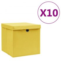  Opbergboxen met deksel 10 st 28x28x28 cm geel