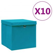  Opbergboxen met deksels 10 st 28x28x28 cm babyblauw