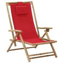  Relaxstoel verstelbaar bamboe en stof rood