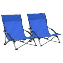  Strandstoelen 2 st inklapbaar stof blauw
