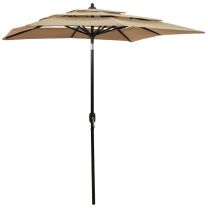  Parasol 3-laags met aluminium paal 2x2 m taupe