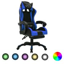  Racestoel met RGB LED-verlichting kunstleer blauw en zwart