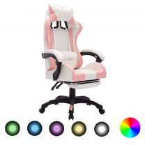  Racestoel met RGB LED-verlichting kunstleer roze en wit