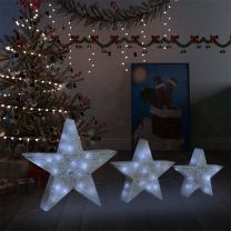  Kerstdecoratiesterren 3 st LED buiten binnen mesh wit