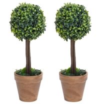  Kunstplanten met pot 2 st buxus bolvorming 33 cm groen
