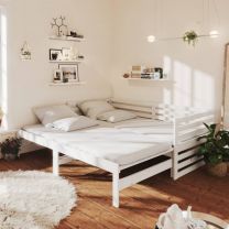  Bedbank uitschuifbaar massief grenenhout wit 2x(90x200) cm