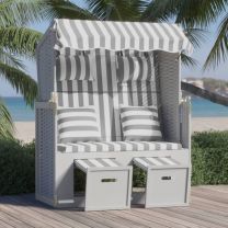  Strandstoel met kussens poly rattan en massief hout grijs wit