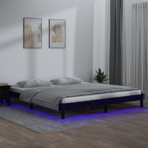  Bedframe LED massief hout zwart 200x200 cm