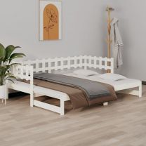  Slaapbank uitschuifbaar 2x(80x200) cm massief grenenhout wit