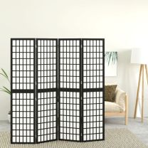  Kamerscherm inklapbaar 4 panelen Japanse stijl 160x170 cm zwart