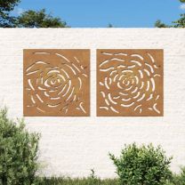  Wanddecoratie tuin 2 st rozenontwerp 55x55 cm cortenstaal
