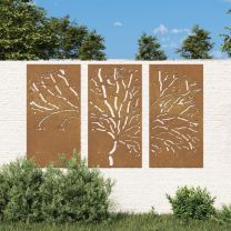  3-delige Tuindecoratieset boomontwerp 105x55 cm cortenstaal