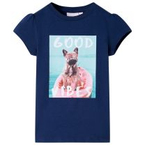 Kindershirt hond in bootprint 128 marineblauw