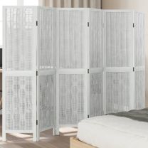  Kamerscherm met 6 panelen massief paulowniahout wit