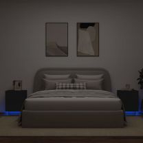  Nachtkastjes met LED-verlichting 2 st bewerkt hout zwart