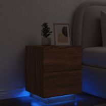  Nachtkastje met LED-verlichting bewerkt hout bruineikenkleurig