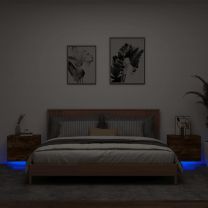  Nachtkastjes met LED's 2 st wandgemonteerd gerookt eikenkleurig