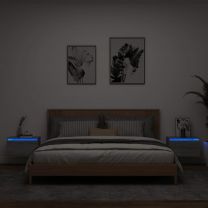  Nachtkastjes met LED's 2 st wandgemonteerd grijs sonoma eiken