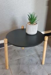 Bijzettafel rond MDF met bamboe poten salontafel voor slaapkamer woonkamer kantoor zwart 30 cm