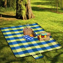 Picknick deken 2x2 meter lichtblauw/groen geruit