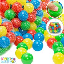 200 gekleurde ballen in draagnet Ø5,5cm voor de kinderspeeltent