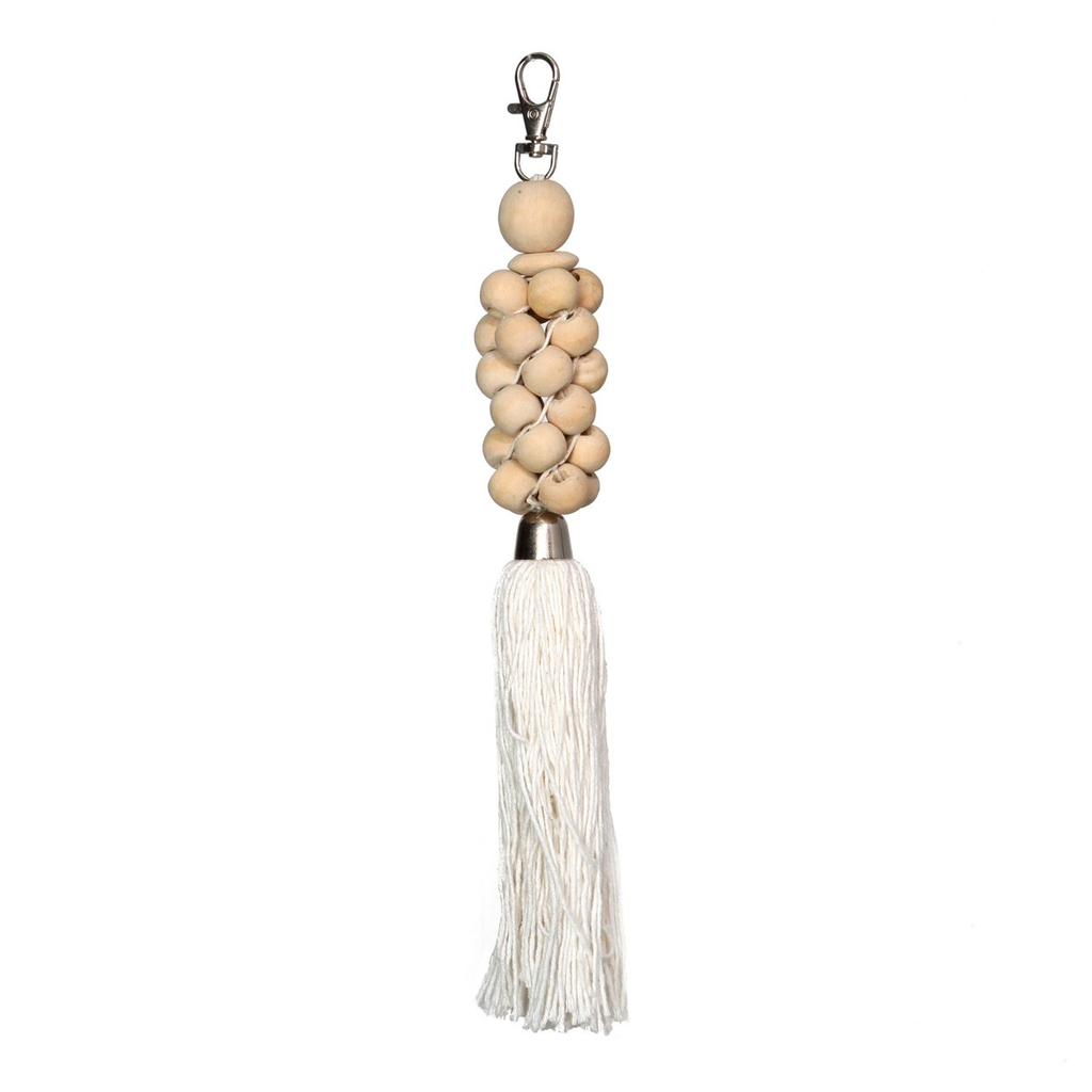 De Wooden Beads Sleutelhanger - Naturel Wit