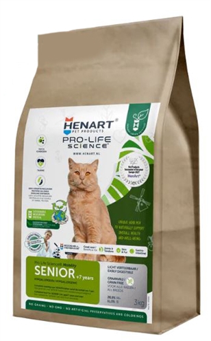 HenArt Insect Senior Hypoallergenic katten droogvoer - Neutraal smaak - 3 kg - Kattenbrokken - Graanvrij