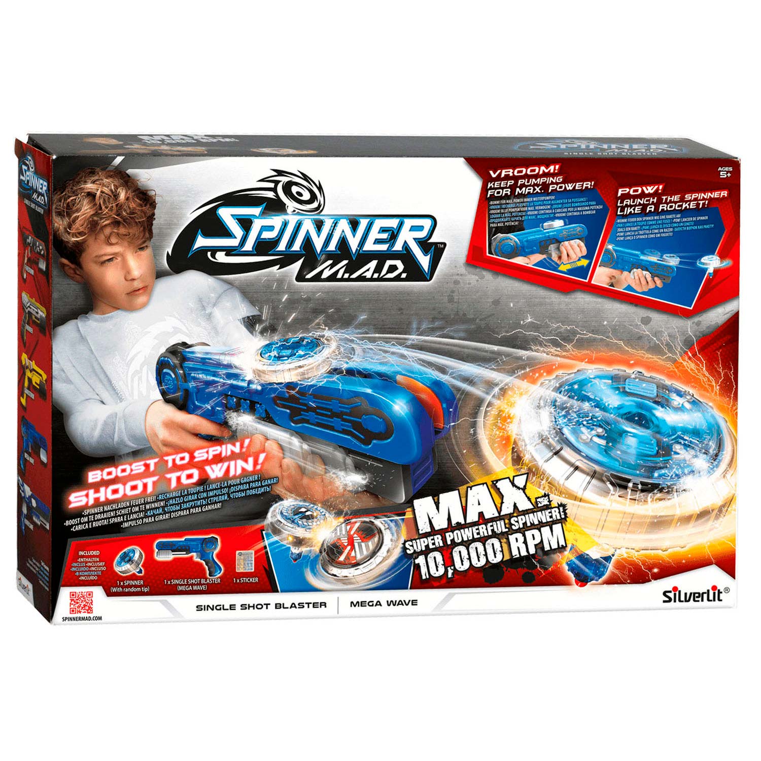 Silverlit Spinner Mad Single shot blaster Mega Wave - Blauw