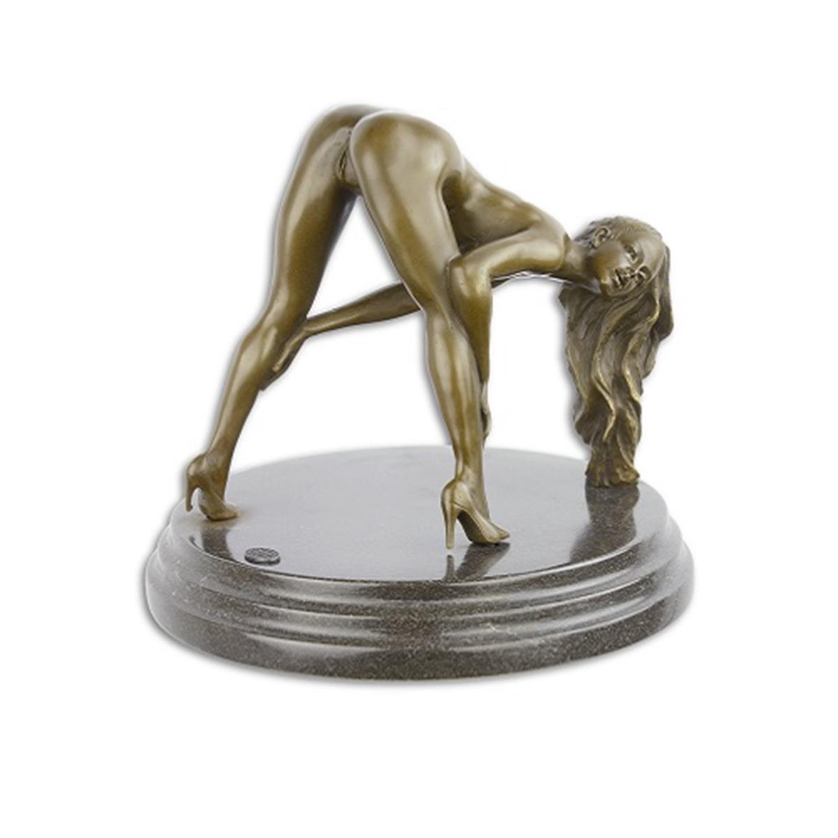 AN EROTIC BRONZE SCULPTURE OF A FEMALE NUDE BENDING OVER