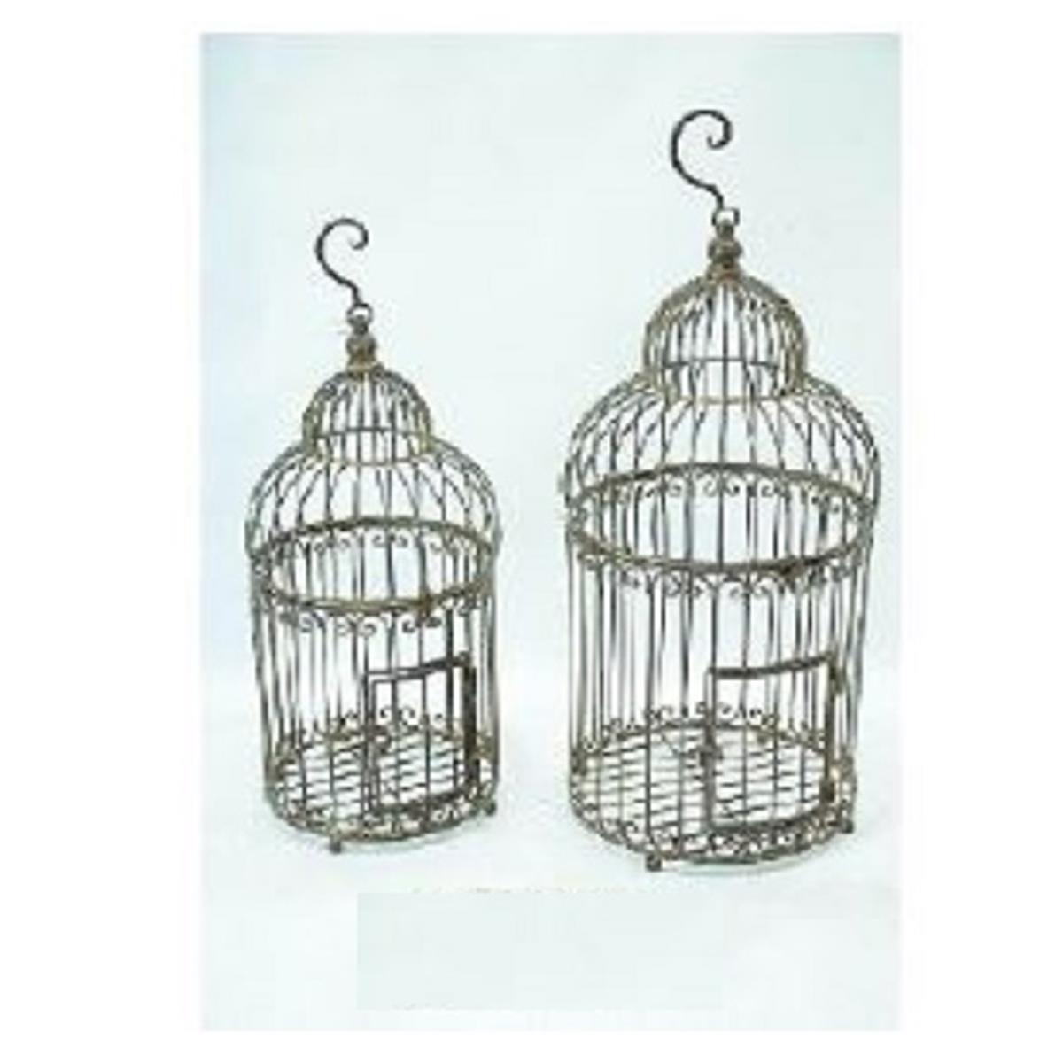 A PAIR OF WHITE IRON BIRDCAGES