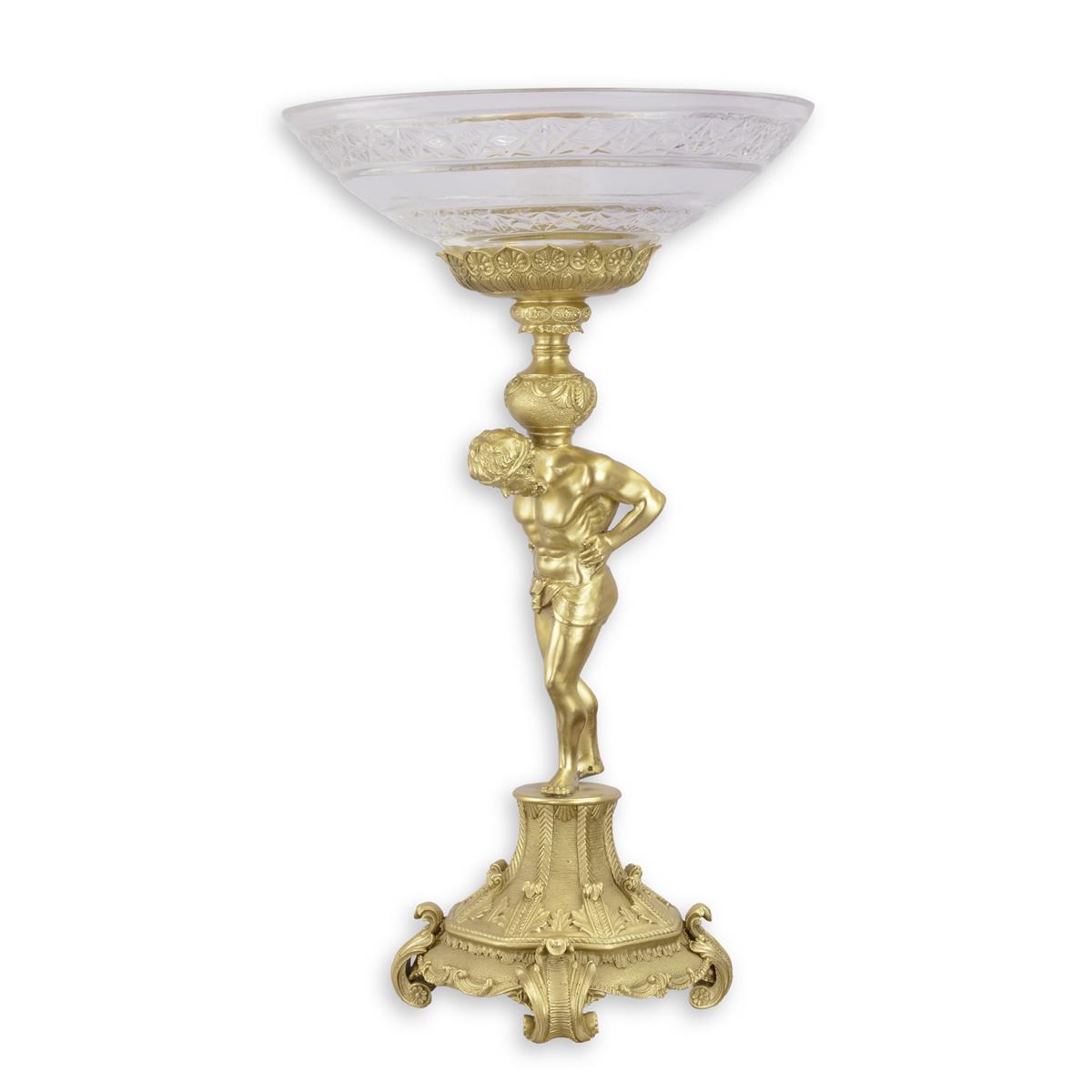 A BRONZE MOUNTED GLASS BOWL ON STAND